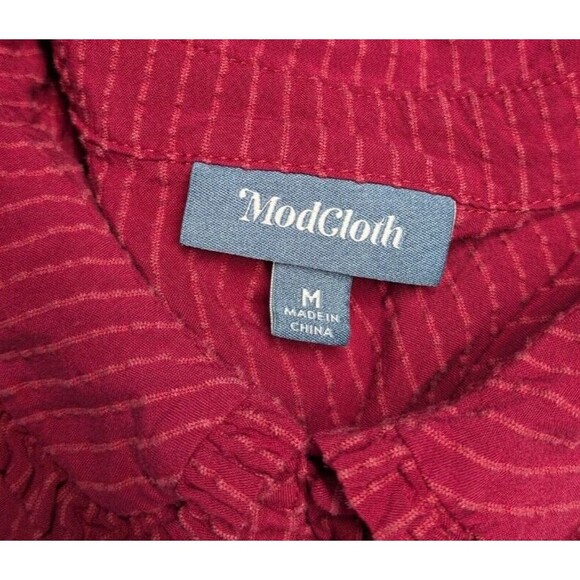 Modcloth Blouse M Women's Red Thoroughly Ladylike Button Up Long Sleeve Classy - Picture 6 of 7